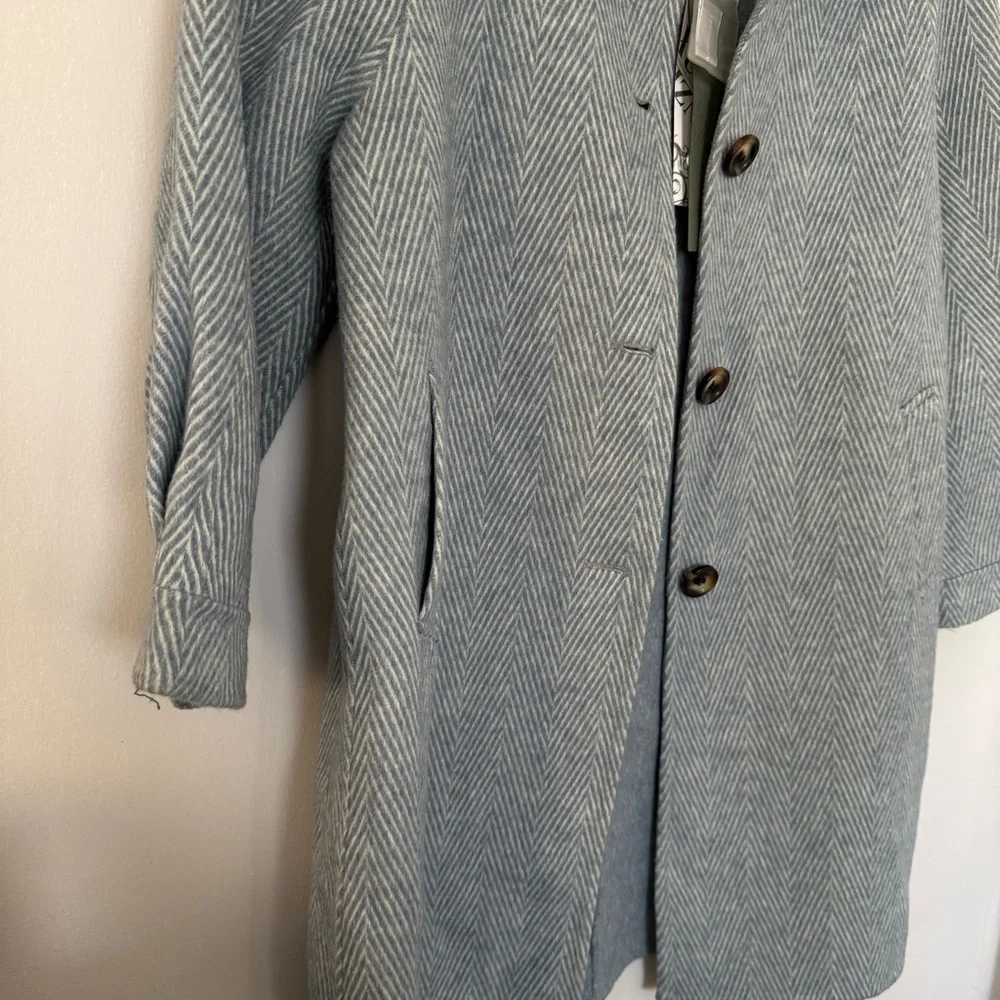 NWT Classic Women's Blue Gray Herringbone Trench Wool Coat Size M - Picture 3 of 15